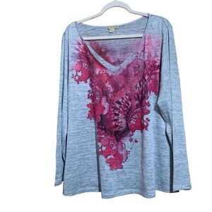 Energe Womens Plus Size 3X Multicolor Heart Abstract Print Scoop Neck Blouse